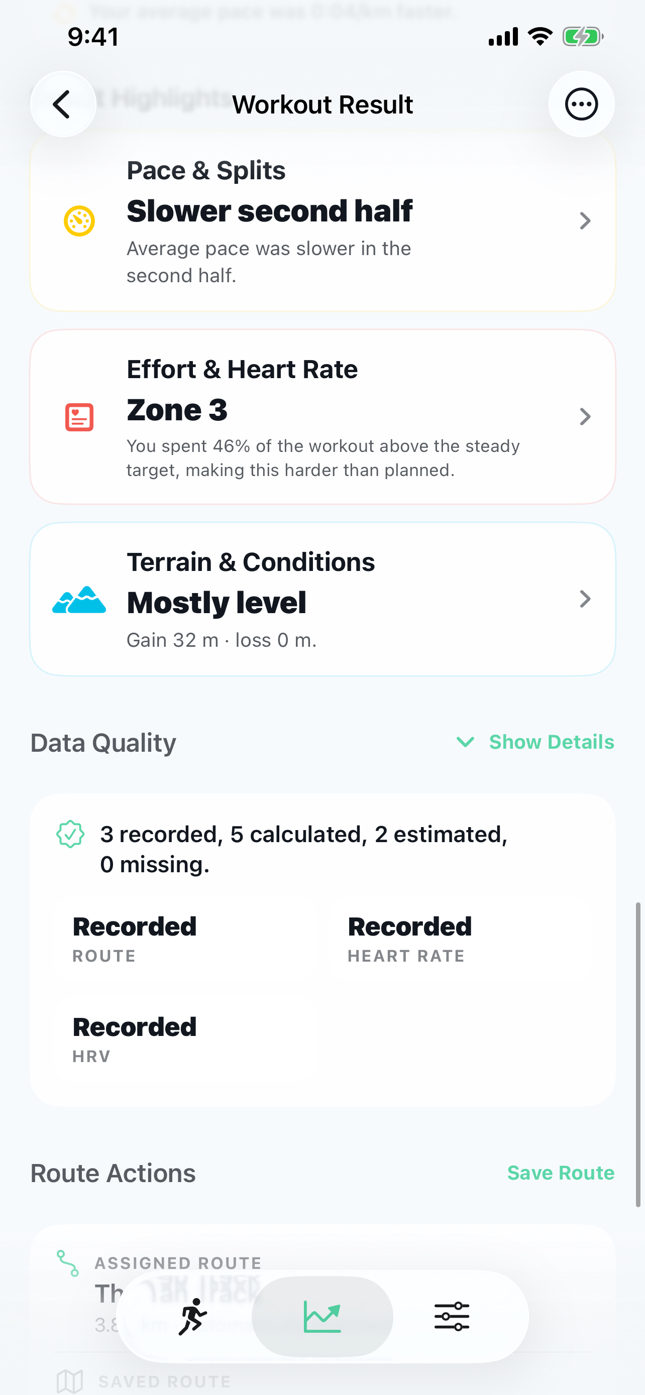 Result Highlights grouped into pace, effort and terrain reports.